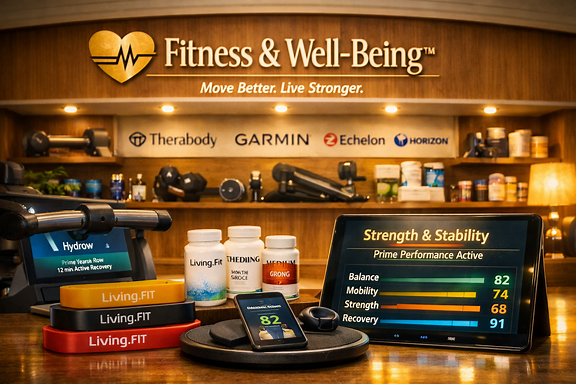 The Fitness and Well-Being storefront, with recovery equipment and a strength and stability display