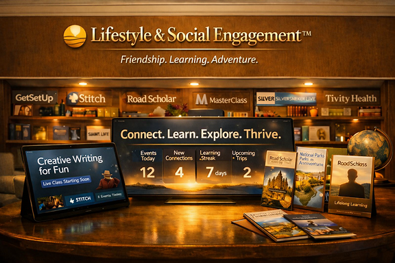 The Lifestyle and Social Engagement storefront, with learning, travel, and hobby displays