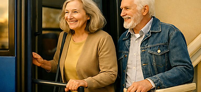 Older couple heading out with senior-friendly transportation