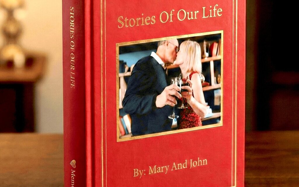 A personalized MemoryGram legacy book, embossed with the family name